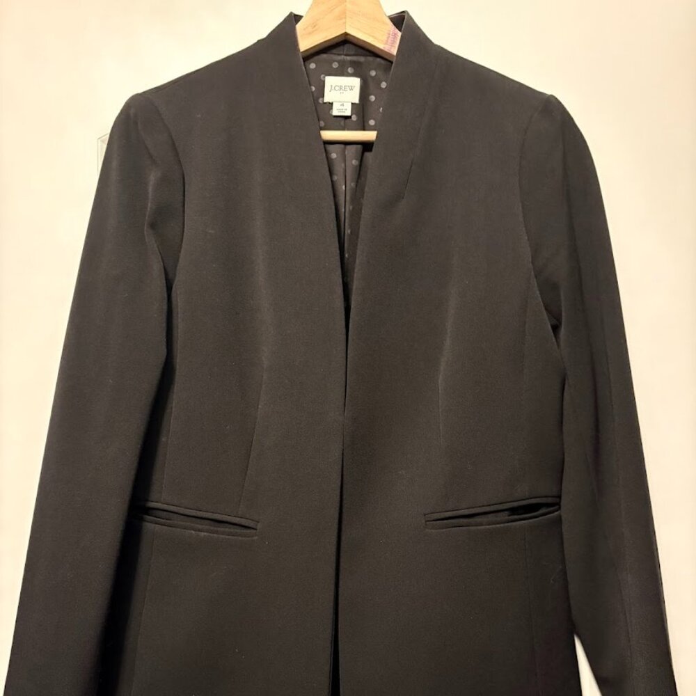 J Crew Collarless Jacket Black Sz 4 EUC
